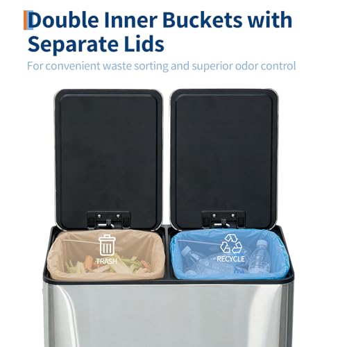 Caneca de basura rectangular de acero inoxidable doble 40 litros miniatura 3