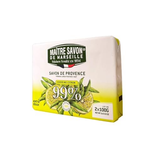 Maître Savon de Marseille - Provence-Seife Verveine-Zitrone – Extra Mild – 2x100g – 99% Natürliche Inhaltsstoffe – Hände & Körper