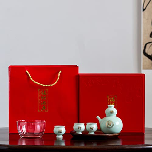 Service à saké chinois traditionnel rétro, ensemble céramique avec plateau