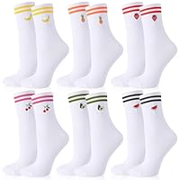 Utensilsto 6er Pack Tennissocken Sportsocken Damen 39-42 Weiße Socken mit Frucht Streifen Motiv Tennis Sport Socken Baumwollsocken Lustige Geschenke Für Damen Frauen Tennis Lauf Arbeit Sport weiße