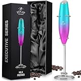 Zulay Executive Series - Espumador de leche de regalo para café con acabado lujoso y radiante, espumador de café de mano, espumador de leche eléctrico de mano para lattes (verde azulado y rosa