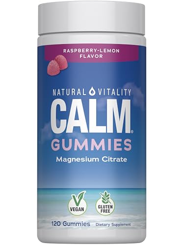 Natural Vitality CALM, Magnesium Citrate Supplement, Stress Relief Gummies, Supports a Healthy Response to Stress, Gluten Free, Vegan, Raspberry Lemon Flavored, 120 Gummies