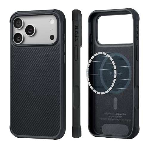 Image of pitaka for iPhone 17 Pro Case 6.3 inch, Military Grade Protective Case, Compatible with MagSafe, 600D Aramid Fiber Woven & TPU Combined, ProGuard - Black /Grey(Twill)