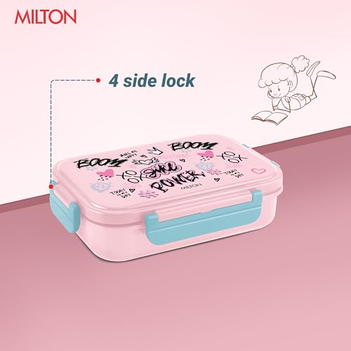 Image of MILTON Big Candy Tiffin Lunch Box for Kids Boys & Girls with Leak-Proof Inner Container| Food Grade,BPA Free,Compact & Durable Snacks Box for Kids I Plastic Spoon & Fork, 830 ml, Light Pink