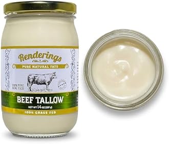 Renderings Gold Label Beef Tallow – 100% Grass-Fed, Gourmet Cooking & Baking Essential, Silky Smooth Traditional Skincare Ingredient, No Odor, Rich Nutritional Profile, Perfect for Searing & Frying, 14 oz jar (3-Pack)