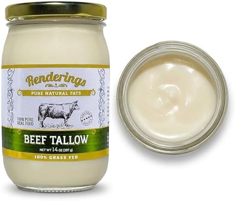 Renderings Gold Label Beef Tallow – 100% Grass-Fed, Gourmet Cooking & Baking Essential, Silky Smooth Traditional Skincare Ingredient, No Odor, Rich Nutritional Profile, Perfect for Searing & Frying, 14 oz jar (3-Pack)