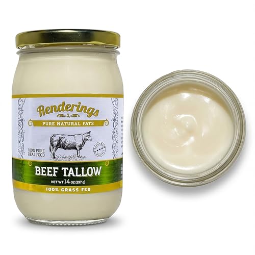 Renderings Gold Label Beef Tallow – 100% Grass-Fed, Gourmet Cooking & Baking Essential, Silky Smooth Traditional Skincare Ingredient, No Odor, Rich Nutritional Profile, Perfect for Searing & Frying, 14 oz jar (3-Pack)