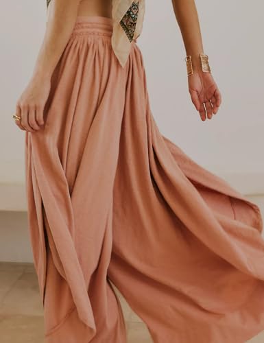 Haellun Womens Side Split Wide Leg Pants Drawstring Elastic Waist Lounge Palazzo Pants2