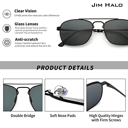 Image of JIM HALO Retro Square Aviator Sunglasses Premium Glass Lens Flat Metal Eyewear Men Women