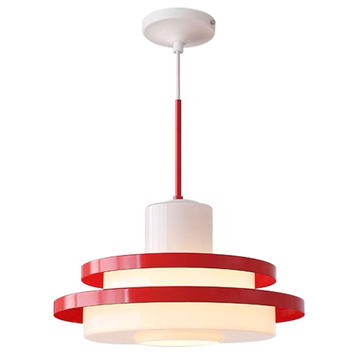 Feomcts Red Drum Pendant Light, Mid Century Modern Hanging Lamp, Adjustable Flush Mount Ceiling Light Fixture for Breakfast Nook Kitchen Island Dining