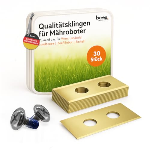 Beos® 30 X Premium Titan Ersatzmesser + Schrauben Mit Sicherung - Ersatzklingen FüR Premiummarken Worx, Landxcape, Zoef Robot, Einhell, Kress – 0,9 Mm BlattstäRke FüR Langes RasenmäHer VergnüGen --image