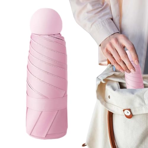 Paraguas de viaje compacto – Sombrilla plegable para mujer – Paraguas portátil con protección UV con 6 varillas para viajes al aire libre, playa, camping, , deportes, rosa, Refer to