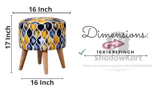 Image of Printed Ottoman Stool with Chair, Velvet Footrest Stool for Living Room, Wooden Legs Ottoman for Sofa & Living Room Decor, Chair (18 inchx32 inch), Puffy (16 inchx17 inch), Cmbo-Black Fire