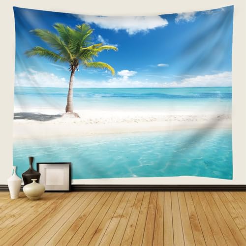 Tapiz de tela de 150x150 cm con diseño de playa caribeña para colgar en la pared 2