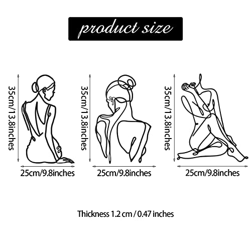 3 Pieces Metal Wall Art Decor Minimalist Abstract Woman Wall Art Modern Line Drawing Wall Art Decor Metal Female Single Line Wall Home Hanging For Bedroom Kitchen Bathroom Living Room (Black, Retro) #TOP2
