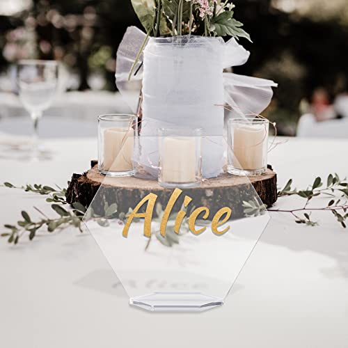 Aquiver 20 Pcs Acrylic Table Numbers - 6''X 5.4'' Hexagon Place Card Holders With Base - Clear Double Side Blank Sign Stands - For Wedding, Banquet, Birthday Party #TOP5