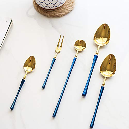 Besteckset, Besteckset, Retro-Edelstahl 304, hochglanzpoliert, Blaugold, Haupttafelmesser, Gabel und Löffel, Blaugold, 30-teilig für 1 Person (Blaugold, 36-teilig für 12 Personen)