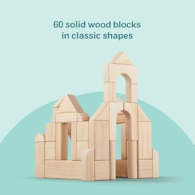 Melissa & Doug Standard Unit Solid-Wood Building Blocks with Wooden Storage Tray, 60-Piece Hardwood Sorting & Stacking Toys for Building & Balancing, Preschool Learning Toys for Kids Ages 3+