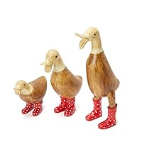 Duck with Boots, Yard Decorations Yard Art Garden Puddle Ducks with Spotted Wellies Rainboots - Single - Garden Decor Statues, Figurine Statue - Waterproof Indoor & Outdoor Lawn Gnome (Red Set)