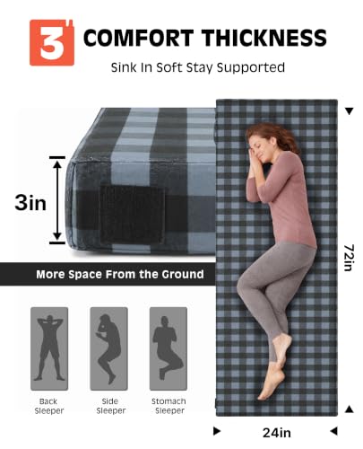 Image of GAIALOOP 3 Inch Memory Foam Camping Mattress, Dual Layer Thick Sleeping Camp Pad for Car Tent Cot, Roll-Up Portable Glamping Floor Bed for Guests Sleepover