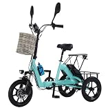 HZWJD Elektrofahrrad,Klappbares E-Bike,Mit 48 V / 10,4 Ah Lithium-Akku,Frontkorb, Gepäckträger,Doppelten Scheibenbremsen,E-Hybridrad,Tiefeinsteiger-Rahmen Blue