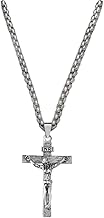 M Men Style Religious Lord Jesus Christ Cross Silver Stainless Steel Pendant Necklace Chain For Men And Women