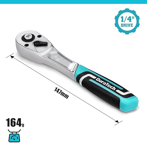 Miniatura 2 de Duratech Llave De Carraca De 1 4 Pulgada, Mango De Llave De Trinquete, Carraca Pequeña De 147mm, Liberación Rápida, 90 Dientes, Acero Cr-V