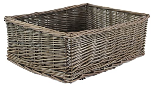 Canastas de mimbre gris con forma de bandeja para dormitorio, cocina y oficina en el hogar. Revestimientos de algodón en tallos de sauce enteros (48 cm, gris) Cover