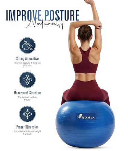 Image of ROMIX Exercise Ball, Anti-Burst Yoga and Birthing Ball with Pump, Home Use