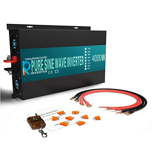 WZRELB Reliable 4000W Pure Sine Wave Solar Power Inverter 12V 110V 120V 60Hz Power Converter LED Display DC to AC Power Generator with Remote Controller Hardwire Terminal