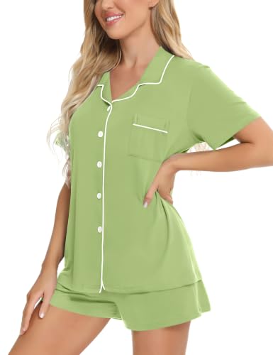 Image of SWOMOG Womens Button Down Pajamas Set Short Sleeve Sleepwear Bride Soft Pj Lounge Sets XS-3XL