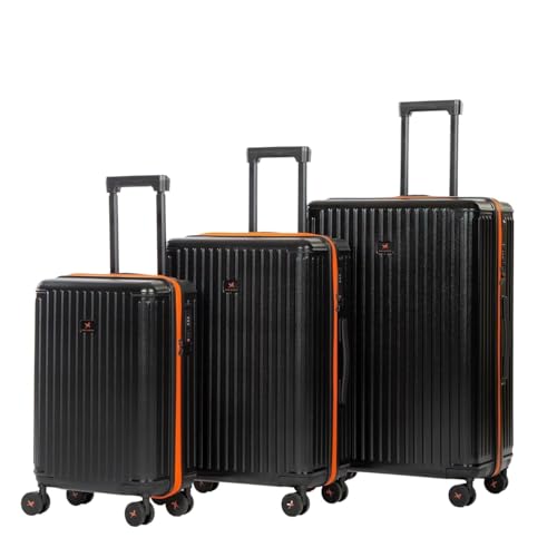 Image of Hard Polycarbonate Luggage Trolley Bag | 8 Wheels 360 Double Spinner Suitcase with Coffee Holder & Mobile Stand | 5 Years Warranty (Vampire Bat, Set of 3 (Cabin+Medium+Large) (54+64+74 cm))