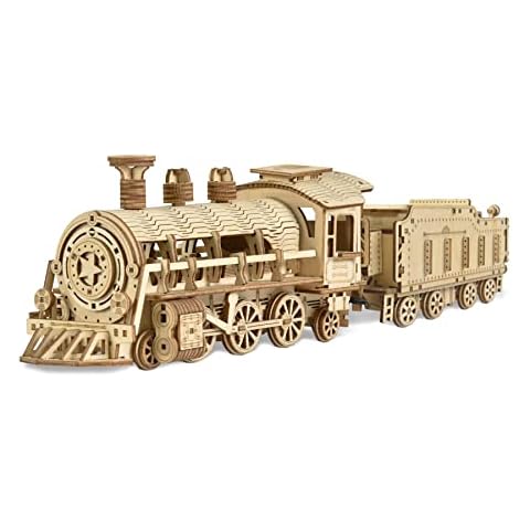 JOJOGOGO 3D Wooden Puzzles Deluxe Steam Train Model, Brain Teaser Jigsaw Puzzles Cover