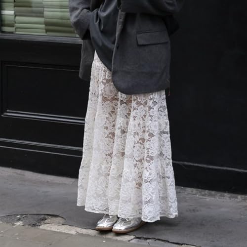 Women Crochet Knit Maxi Skirt Boho Eyelet Embroidery Ruffle Long Skirts Elastic Waist Flowy A-Line Beach Maxi Skirt3