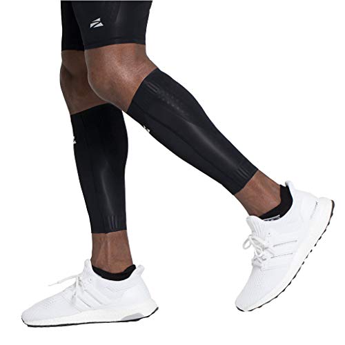 Enerskin E75 Approved Graduated Medical Grade mmHg Calf Compression Sleeves with Kinesiology Muscle Mapping (Black, Size Small)