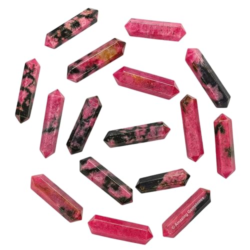 Puntas dobles de cristal de Rodonita para manualidades: pequeños cristales curativos para el bienestar espiritual; piedras preciosas naturales para el equilibrio energético y la meditación.