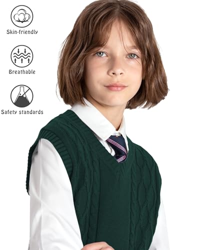 Image of JSTEX Boys Sweater Vest 100% Cotton Kids Uniform Vest V-Neck Sleeveless Knit Pullover for Boy Girls Toddler Size 4-14