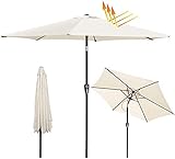 【STABILE KONSTRUKTION】- Ampelschirmstange aus Eisen und 6 stabile Stahlrippen unterstützen die Überdachung. Die Belüftungsöffnungen erleichtern die Luftzirkulation bei windigem Wetter. Wir empfehlen jedoch, den Sonnenschirm bei schlechtem Wetter hochzuklappen.