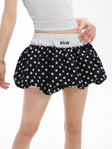 MakeMeChic Women's Polka Dots Short Bubble Skirt Color Block Ruffle Summer Mini Skirts2