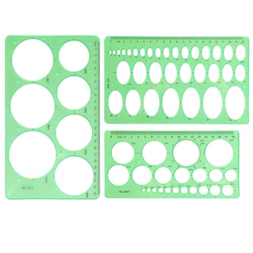 3 peças de modelo circular para desenho, modelo oval, ferramenta de desenho circular, estêncil circu