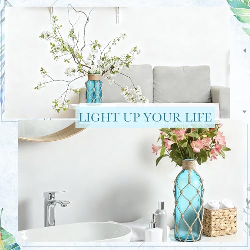 Image of Chuangdi Set of 2 Coastal Glass Flower Vase with Boho Rope, Aqua Blue