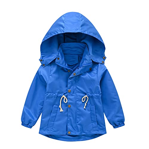KAGAYD Kids Boy's Girls' Solid Zip Jacket Lightweight Hooded Windbreakers Zipper Button Outdoor Raincoat with