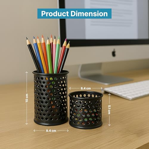Image of The Better Home | Pencil Holders | Metal Made | Study Table Accessories For Kids Home Office | Set of 2 | Metal Mesh Design | Desk Organizer Pen Stand | Ideal for Office Study Table,Black
