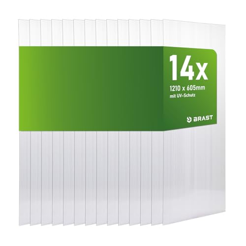 BRAST Doppelstegplatten Hohlkammerplatten 6mm | viele Varianten | Polycarbonat | 121x60.5cm - 150x60.5cm | UV-beständig bruchstabil & zuschneidbar | 121x60,5cm - 14er Set transparent