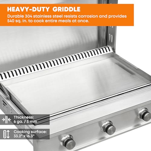 Stanbroil 36-Inch Natural Gas Built-In Griddle, Premium 304 Stainless Steel 3 Burner Flat Top Grill for Outdoor Kitchen BBQ Island