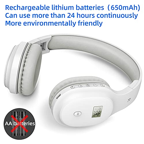 Image of Rechargeable and Portable Personal FM Radio Headphones with Best Reception, Wireless Headset Ear Muffs for Jogging, Mowing, Cycling, Meeting FM Receiver, White