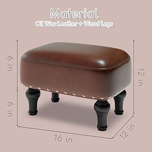 Ottoman leather foot rest with thicker foam padded seat footstool with wooden legs brown  urban country home decor