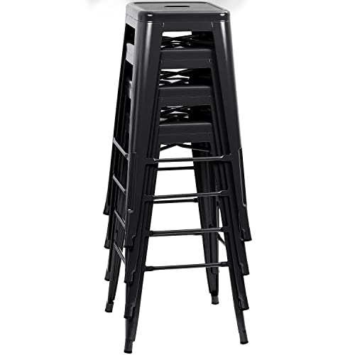 Furmax 30 Inches Metal Bar Stools Bar Height High Backless Stools Indoor Outdoor Stackable Kitchen Stools Set Of 4 (Dark Black) #TOP4