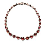 UNIQUE CAD DESIGN Halskette im Vintage-Stil, goldfarbene Kette mit roten Kristallperlen, klassische Kragenlänge, 19, Sterling Silber, Im Labor hergestellter Stein