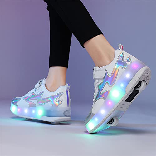 Lovelysi Unisex Jungen Mädchen LED Licht Skateboardschuhe mit Rollen Drucktaste Einstellbare,USB Wiederaufladbar,Inline Skates,Outdoor Sport Gymnastik Running Sneaker